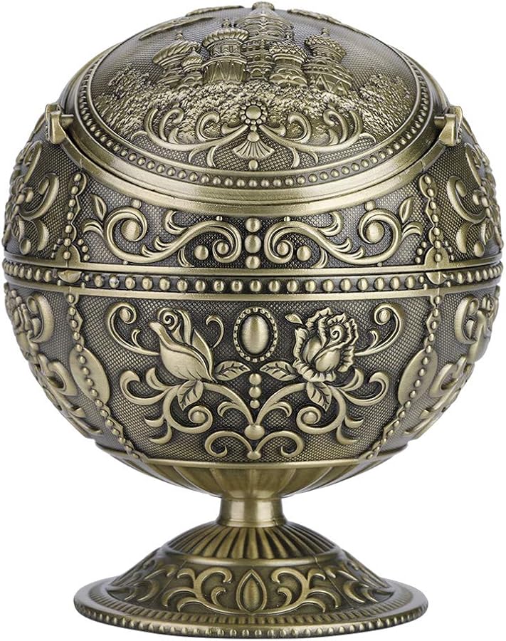 مطفأة سجائر برونزية كلاسيكية من المعدن مع نقش مطبوع، ديكور أنيق للمنزل أو الفندق، هدية - Image 1